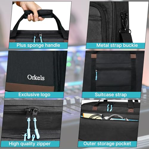 Image of ORKELS DJ Controller Bag Case, Portable DJ Travel Case, Fits Pioneer DDJ REV1 SR SR2 OMNIS DUO, Mixtrack Platinum FX