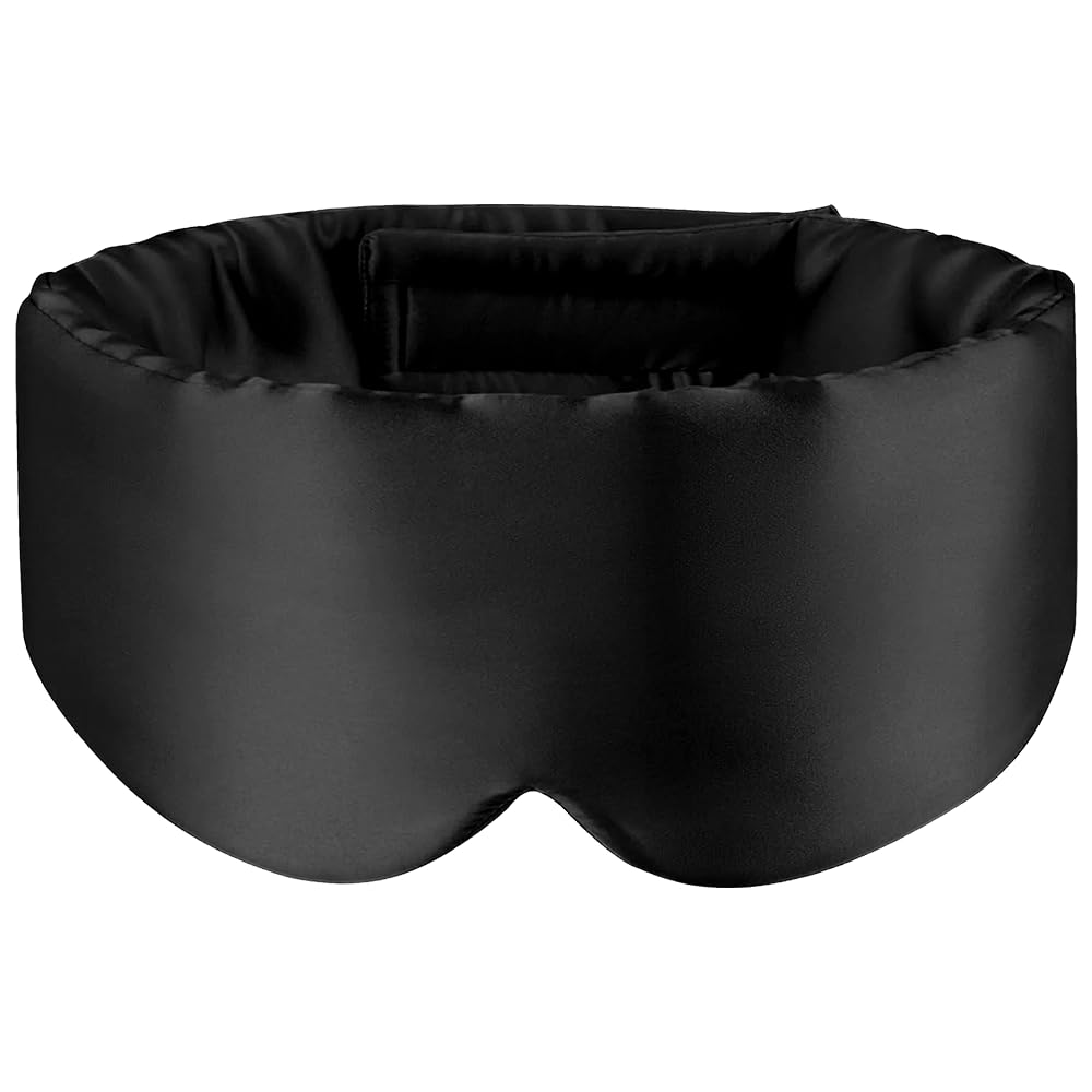 White Hawk Eye Mask for Sleeping, 22Momme 100% Natural Mulberry Silk Eye Mask with Adjustable Straps for Men and Women, Large Size Sleep mask for All Skin Types (Black)