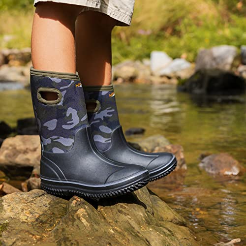 Hisea Kids Rain Boots For Boys Girls, Waterproof Insulated Rubber Neoprene Boots, Seamless Outdoor Boots With Handles Rainboot All Weather Mud Boots For Rain, Snow, Winter And Muck, Size 5Bk Black #TOP5