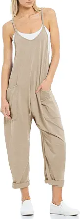 Tongmingyun Womens Casual Sleeveless Jumpsuits Spaghetti Strap Loose Romper Long Pants with Pockets