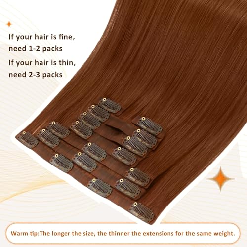 Image of Full Shine Clip in Hair Extensions Real Human Hair Copper Red, 24 Inch | Seamless Hair Extensions Clip Ins, Long Straight with Invisible PU Weft for Women, Add Volume, Lightweight, 8 Pcs 120g