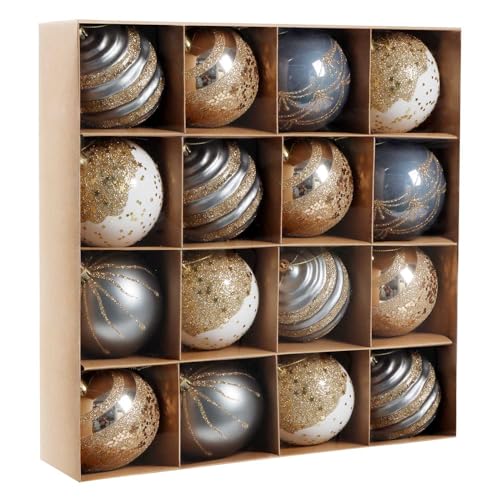 クリスマス ボール オーナメント SVNVIOZ 北欧風 16個セット 8㎝ ゴールド・ブルー ボール クリスマスツリー 飾り 豪華 多種類 おしゃれ デコレーション