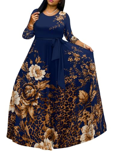 Image of PinkPatty Women's Plus Size V Neck 3 /4 Sleeve Wrap Maxi Dress with Belt