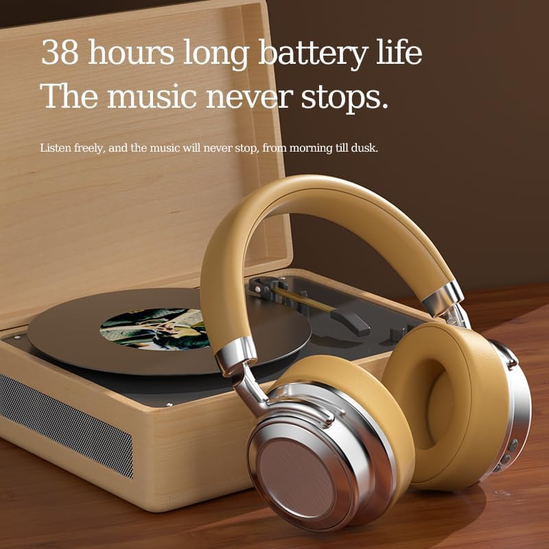 Vintage Metal Over-Ear Bluetooth Headphones, 38H Battery, Type-C Fast Charging, HiFi, Bluetooth 5.4, for Sports, Business, Music (Silver Brown) - Image 5