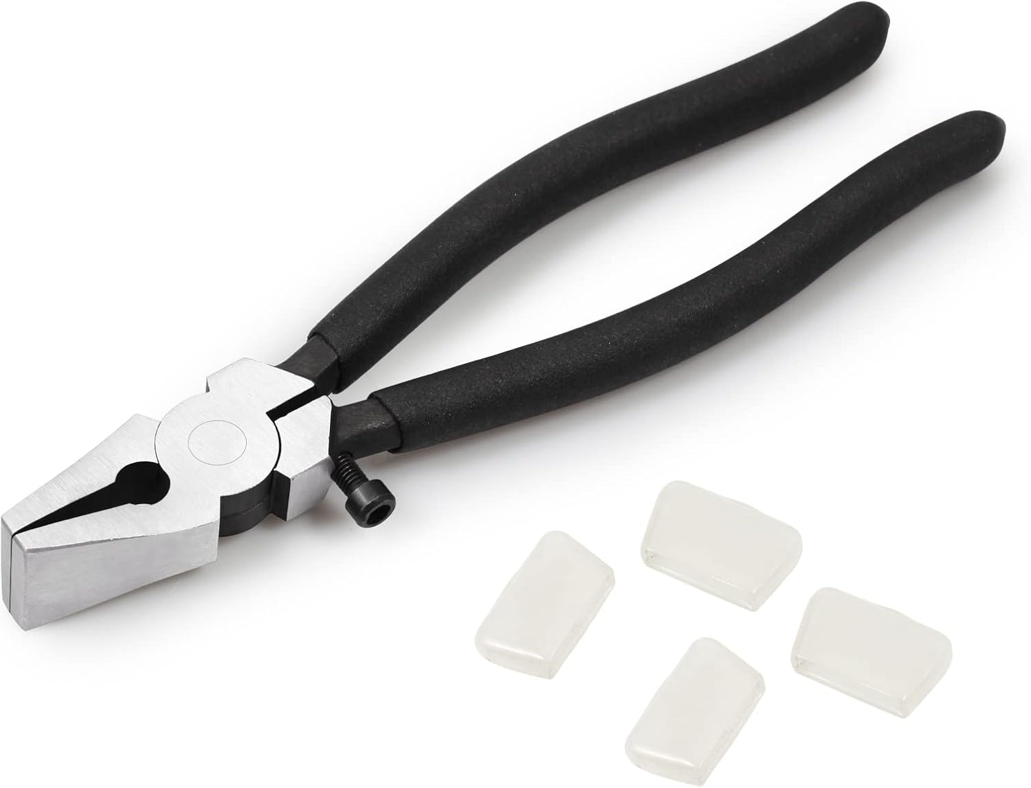 LEONTOOL 8-Inch Key Fob Pliers with 2 Pairs of Rubber Tips Glass Breaking Pliers with Flat Jaws Glass Cutting Pliers for Wristlet Keychain and Key Lanyard Making and Stained Glass Work