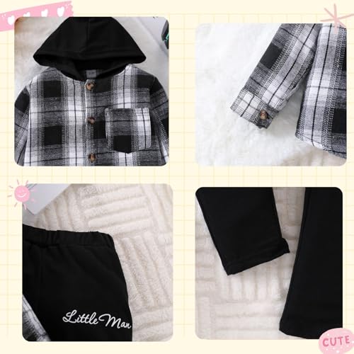 Image of OLMRJKD Toddler Baby Boy Clothes Plaid Long Sleeve Hoodie Sweatshirt + Pants 2pcs Boys Outfit Set