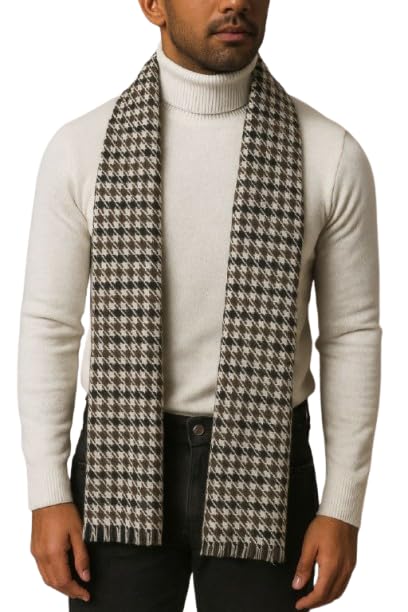 Classic Houndstooth Winter Scarf, Black and White Pattern, Knitted Muffler for Men-image-24