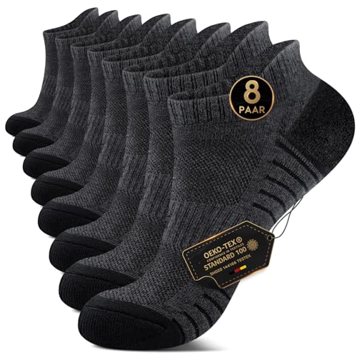 EKSHER 8 Paar Sportsocken Herren 43-46 Cushioned Sneaker Socken Damen Kurze...