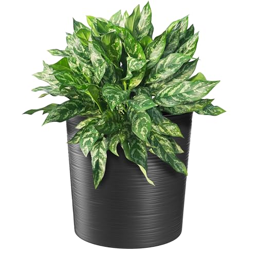 KADAX Blumentopf, eleganter Übertopf mit Einlage, Topf, Gartenschale, Blumenkübel, Blumentopfschutz für Wohnzimmer, Büro (Schwarz, ⌀ 19cm)