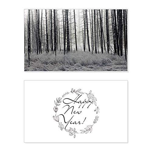 Tarjeta de Año Nuevo Forest Winter Snow Trees, ideal para decorar tu hogar y regalar amor