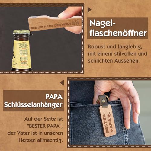 Papa Handwerker Geschenk Set - 2 Meter Zollstock | Flaschenöffner | Zimmermannsbleistift | Schlüsselanhänger | Aufbewahrungstasche für Zollstock, Bester Papa Kreativer Geschenke für Vatertag
