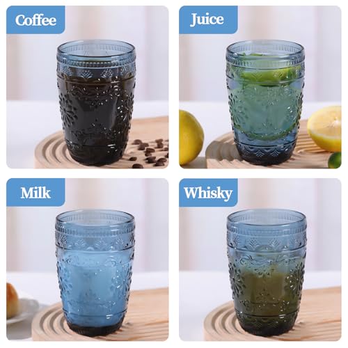 abrwyy 14OZ Drinking Highball Beverage Glass Cup, Blue Drinking Glasses, Colored Glassware Set for Party Wedding, Home, Office, Water, Juice, Cocktail, Highball Glasses Set of 4