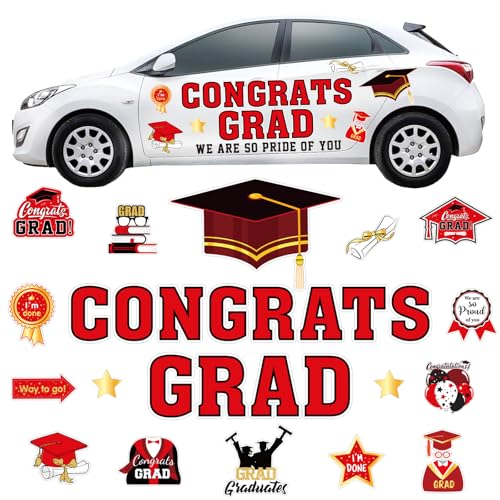 Image of JarThenaAMCS 28Pcs Graduation Car Magnets 6 Inch 2026 Congrats Grad Cap Refrigerator Stickers Automotive Cruise Garage Door Magnetic Decals for Mailbox Metal Cabinet Decor (Red, Gold)