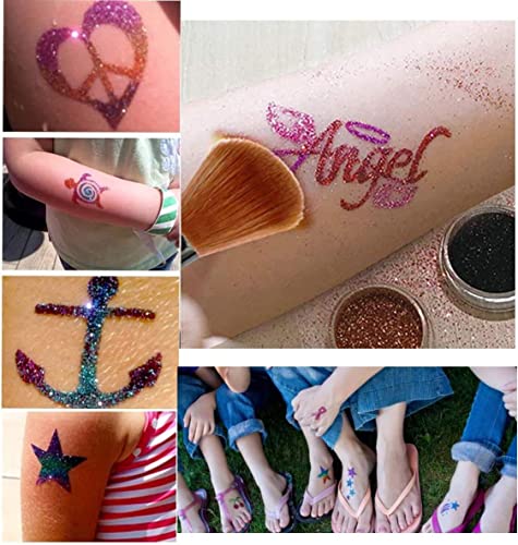 Glitter Tattoos Kit, Temporary Tattoo Set for Kids 30 Colors Body Glitter,120 Tattoo Stencil - Image 3