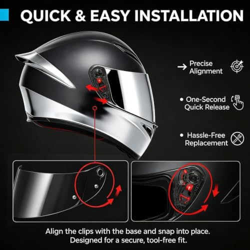 Image of PSLER K1 Visor - Shatterproof Motorcycle Helmet Tinted Face Shield, Impact-Resistant & UV400 Protection Visor for AGV K1 K1S K3SV K5 K5S, Silver(Daytime Use Only)