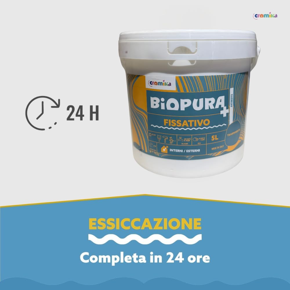 CROMIKA Biopura Fissativo Isolante Antimuffa Anticondensa Per Pittura Alta Concentrazione per Interni ed Esterni Trasparente Made in Italy (Trasparente, Litri 5)