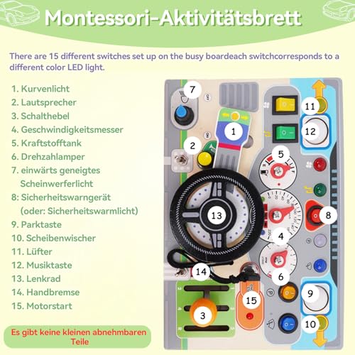 IFMCGEL Montessori Busy Board with Led Light Switch Wooden Educational Toys - Image 3