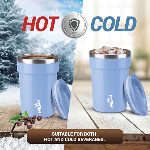 Image of MILTON Cool Touch Deccan Coffee Mug 350 Double Walled 330 ml Inner Stainless Steel Tea Mug with Lid, Coffee Mug Travel Tea Cup, Black Coffee, Tea Cup Single, Blue