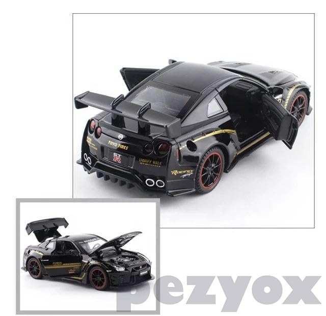 Image of Nissan GTR 1:32 Scale Exclusive Alloy Metal Pull Back Die-cast Car Model with Sound Light Mini Auto Toy for Kids Metal Model Toy Car with Sound and Light (Black)
