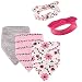 Hudson Baby Baby Bandana Bib and Headbands Set, 5 Piece, Pink Flowers, 0-9 Months