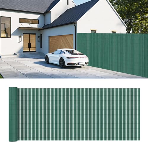 Kidsgigglz PVC Sichtschutzmatte Sichtschutz,Sichtschutzzaun mit Kabelbindern,Windschutz Wetterfest UV-Beständig,Verstärkte Lamellen,Balkonverkleidung für Garten Balkon und Terrasse,0.9X 5m,Grün