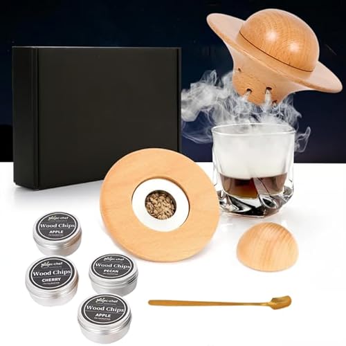 Wine Glass Smoke Machine, Planet Shape Old Fashioned Smoker Kit, Whiskey Smoker Kit, Drink Smoker Kits, Birthday Bourbon Whiskey Gifts for Men– 4 Flavors Wood Chips