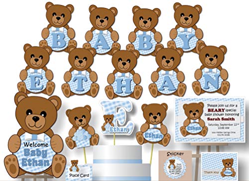 Personalized Teddy Bear Baby Shower or Birthday Party Decorations for Boy -  Banner with Optional Cake Topper, Centerpiece, Sign, Favor Tags or ...