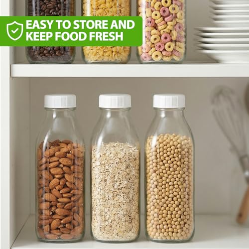 Image of CUCUMI Moretoes 32 Oz Glass Milk Bottle with Reusable Strong Airtight Screw Lid, Reusable Glass Juice Bottles, Water Jug Breast Milk Pitcher, Buttermilk, Nut, Juice, Syrup, Coffee Creamer (4 Pack)