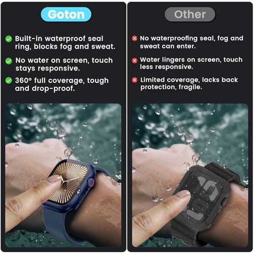 Image of 3 in 1 Goton Waterproof Hard Case for Apple Watch Screen Protector 46mm, 360 Slim Full Protective Tempered Glass Face Cover + Back Hard PC Bumper for iWatch Series 11 /10, 46mm Blue