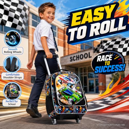 Image of CCJPX Rolling Backpack for Boys, Kids Roller School Bag with Wheels Toddler Wheeled Bookbag Elementary