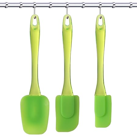 Silicone Spatula Set - 3 Piece Spatulas Silicone Heat Resistant Non-Stick Rubber Spatula Set Kitchen Utensils for Cooking, Mixing Flexible Spatulas for Frying - Green Spatula Set