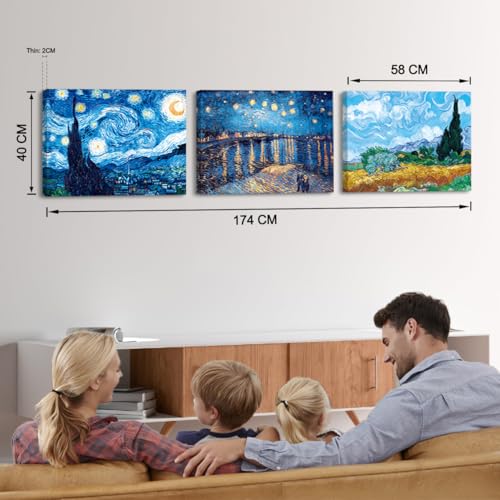 Impression sur toile Nuit Étoilée facile à accrocher triptyque mural - 3