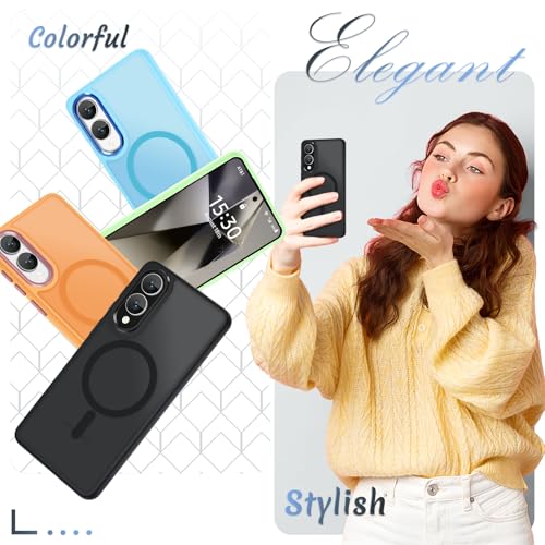 Image of YENAPOON for Samsung Galaxy S25 Edge Case, Matte Magnetic Phone Case with 1 Screen Protector, Support for Magsafe, Translucent Frosted Shockproof Protective Cover for Samsung Galaxy S25 Edge, Black