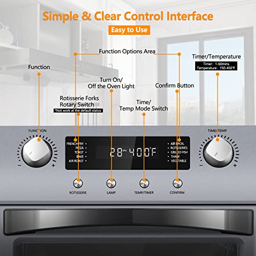 Cusimax Air Fryer Oven, 10-In-1 Convection Oven, 24Qt Air Fryer Combo, Countertop Air Fryer Toaster Oven With Rotisserie & Dehydrator, Rich Accessories, Silver #TOP2