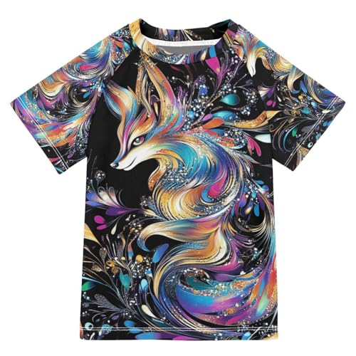 Jucciaco Boys Swimsuit Wolf Feather Colorful Art Sunscreen Kids Sun Rashguard Short Sleeve T-Shirts Swimwear Sets UPF 50+
