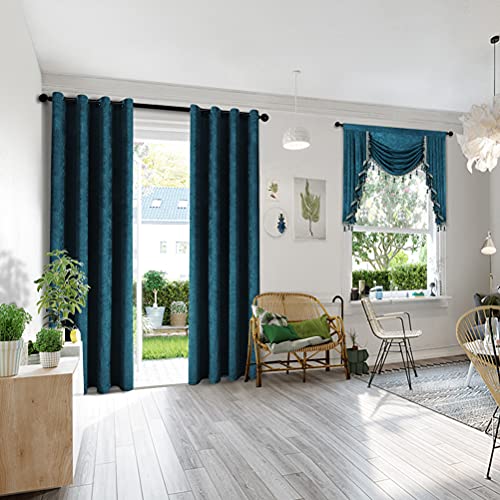 ELKCA Thick Chenille Window Curtains Valance for Living Room Peacock Blue Waterfall Valance for Bedroom,Rod Pocket(W39,1 Panel) - Thumbnail 4