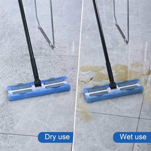 Professional Microfiber Mop Floor Cleaning Mop, Hardwood Floor Mop With Durable Extended Handle, 360 Rotating Dust Mop, 3 Reusable Washable Flat Mop Pads And 1 Dirt Removal Scrubber - Black And Blue #TOP3