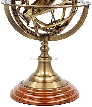 antiquenauticas BRASS ANTIQUE FINISH NAUTICAL HOME DECOR ARMILLARY ZODIAC SPHERE GLOBE 9" - GIFT