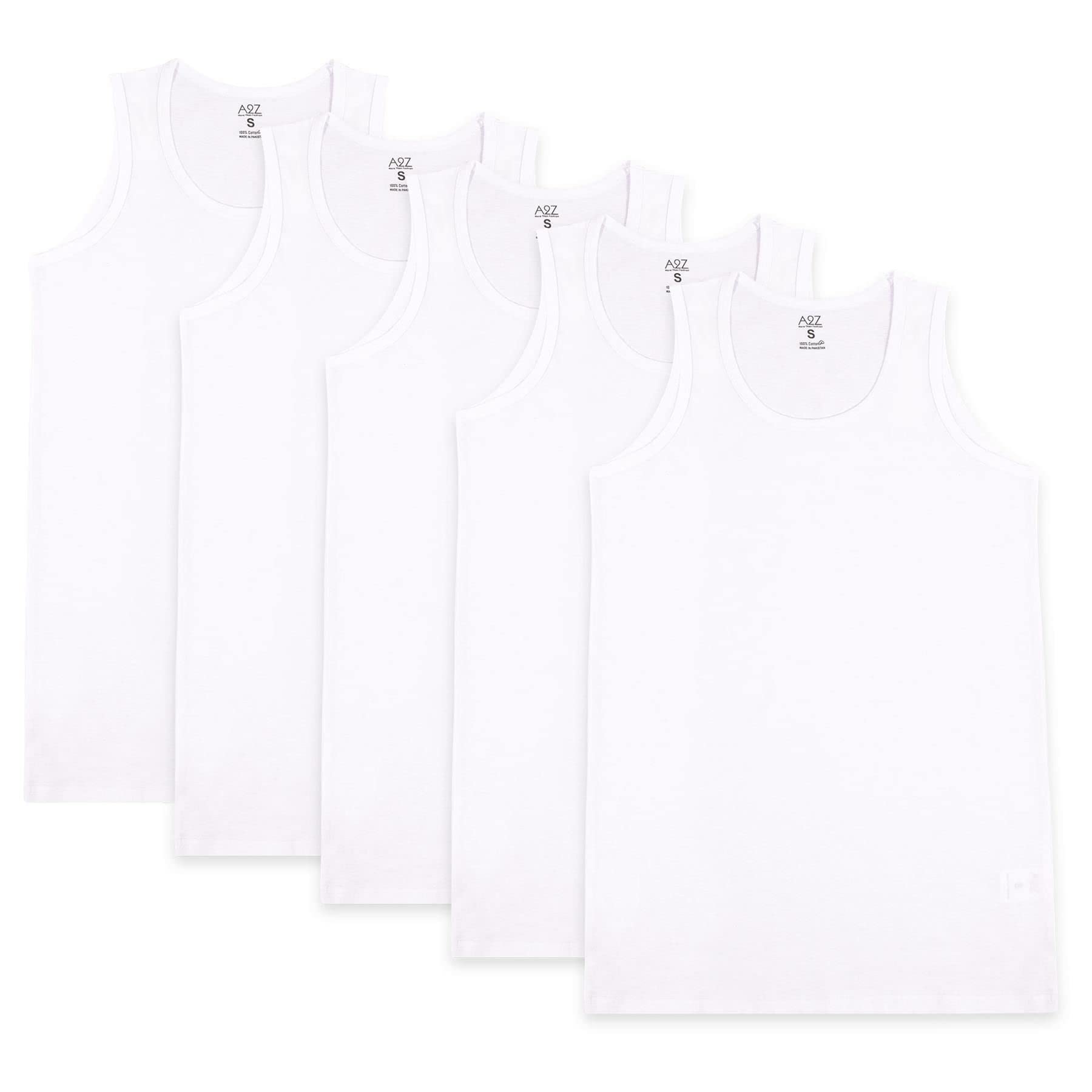 A2z Men's White Underwear Vest Soft 100% Combed Cotton 5 Pack Sleeveless - Vest 005 5 Pack._xxl