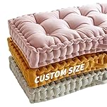 ROIPXM Custom Bench Cushion, Tufted Bench Cushions for Indoor Furniture, Window Seat Cushions Indoor, Velvet Bay Window Cushion, French Floor Cushions with Handle, 4 Inch Thick, 30+ Colors