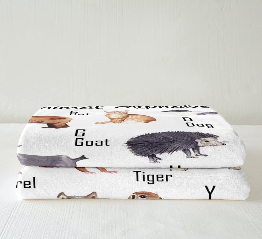 Coperta in pile Sherpa con motivo leopardo, per bambini, ragazzi, ragazze, animali ABC, coperta fuzzy per divano letto, cartone animato, 26 lettere, 200 x 220 cm
