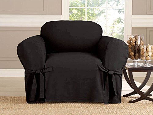 Kashi Micro-Suede Slipcover Sofa Loveseat Chair Furniture Cover (Chair, Black) - Thumbnail 2