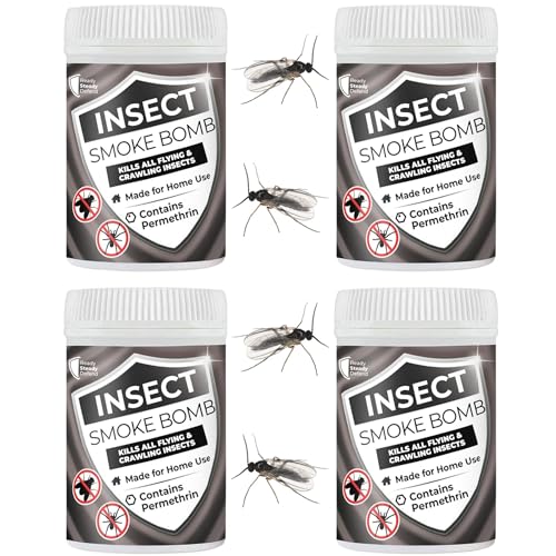 Fungus Gnat & Pest Smoke Bomb - 4 Pack | Quick-Release Permethrin Formula for Rapid Insect Eradication | Non-Staining | Effective in Hard-to-Reach Spaces