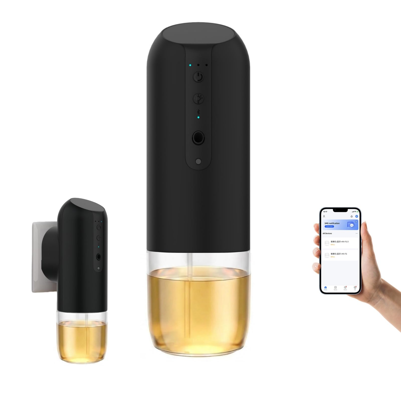 Difusor enchufable para aceites esenciales, difusor de aroma sin agua de hasta 600 pies cuadrados, para el hogar, oficina, spa, difusor de pared inteligente portátil (negro)