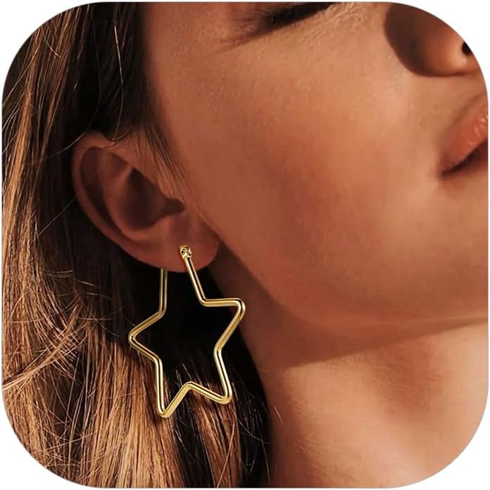 Hypoallergenic Star/Heart Hoop Earrings for Women, 10/40mm Small Huggie Hoops Heart Star Earrings with Silver Post, Cute Women Earrings Y2K Jewelry Gifts