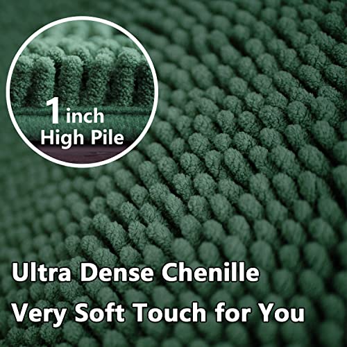 Image of BOANKODU Bathroom Set - 2 Piece Soft Chenille Bath Rugs, Non-Slip, 32x20 + 20x20 Inch U Shape, Machine Washable (Dark Green)