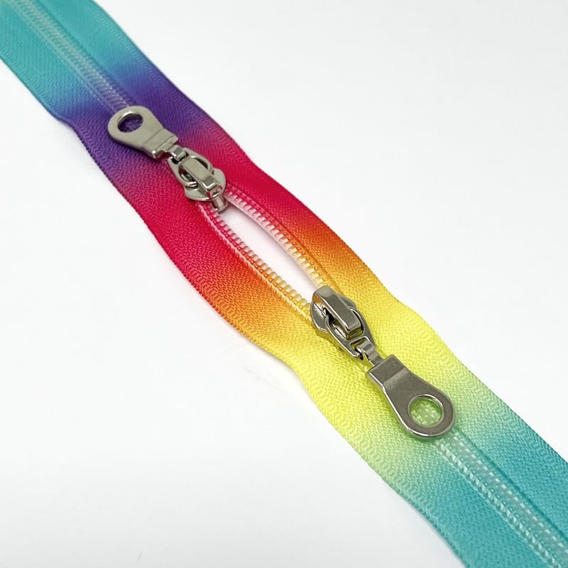 2 Way Zip Closed End Metal Twin Sliders 4 Sizes 12” 16” 22” & 24” for Hand Bags (Rainbow/Rainbow, 22" (55cm))