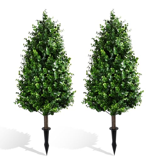 Hadoife 3ft Artificial Money Topiary Tree with Stakes - 39' High, 11' Diameter Set of 2 UV-Resistant...