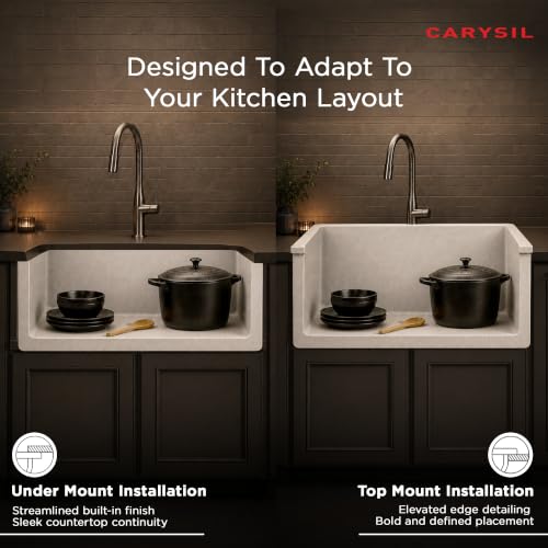 Image of Carysil Q 320 GRANDE Quartz Kitchen Sink 24 x 18 x 8 inches, Single Bowl, 80% Quartz & 20% Resin, Heat Resistant 300C, 50kg Load, Scratch & Stain Resistant, Granite Sink, 304 SS Coupling - Arena