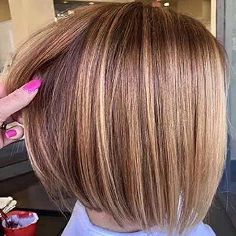 TISHINING Side Part Layered Burgundy Short Bob Wigs for White Women Ombre Burgundy Mix Blonde Bob Straight Hair Wig with Dark Roots Synthetic Natural Looking Daily Party Wig(12 inch) Cover